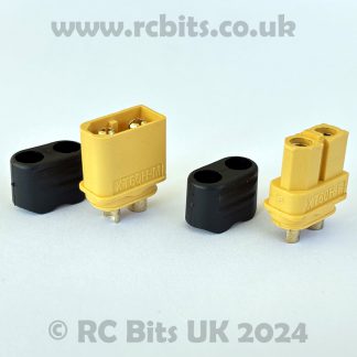 A pair of XT60H Sheathed Connectors, 1 x male, 1 x female