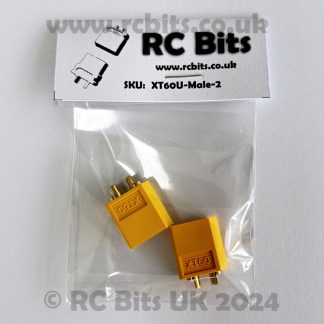 A pair of male XT60 connectors in a retail bag